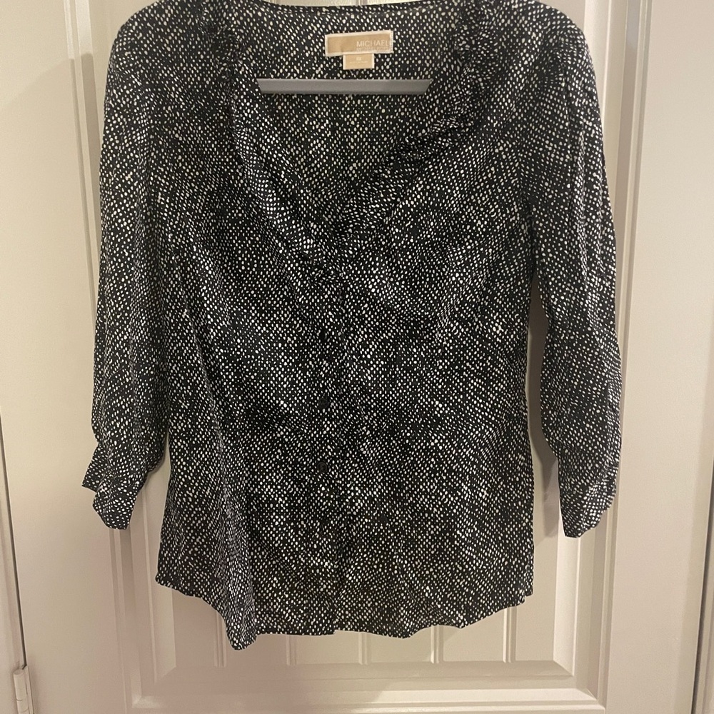 MICHAEL Michael Kors Black and White Wrap Blouse